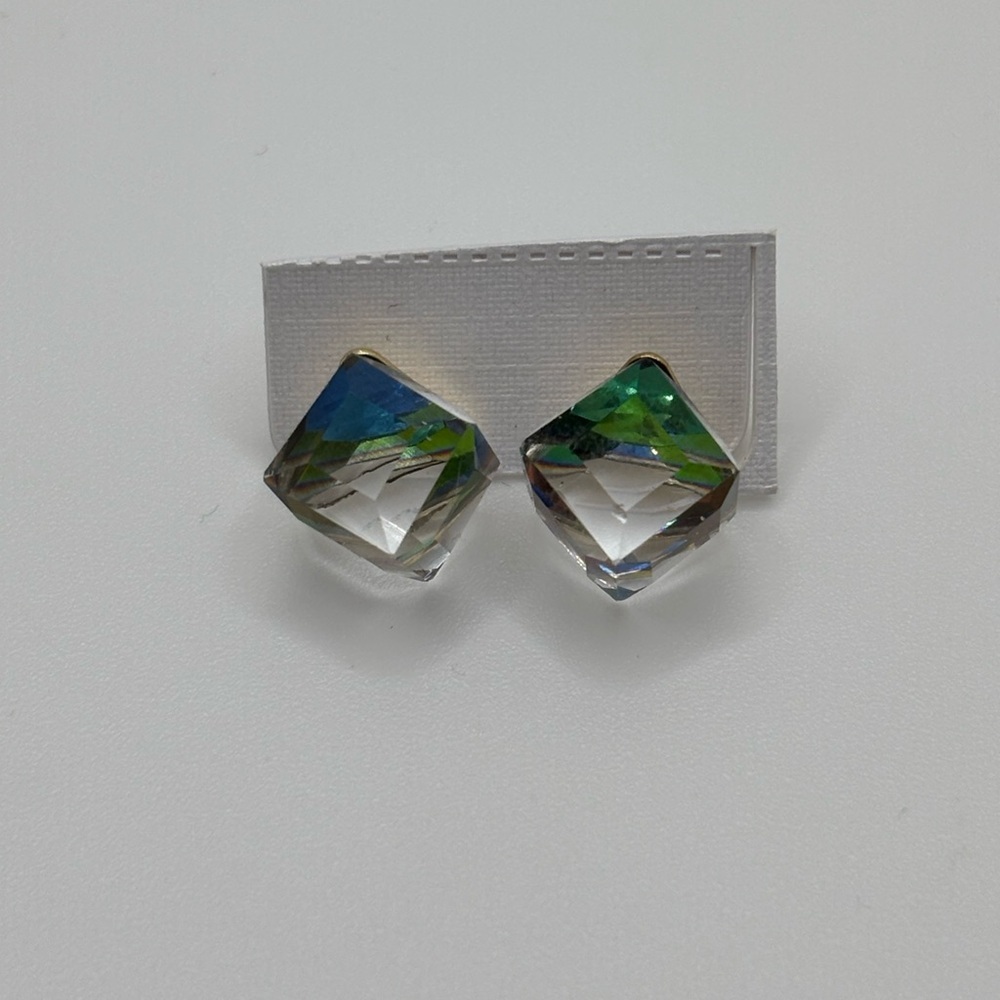 Crystal Stud Earrings Green Blue